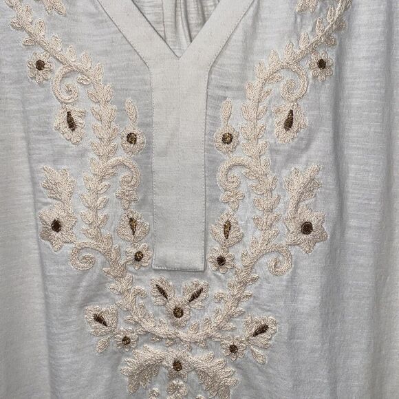 Soft Surroundings Cotton Embroidered Tunic Cream Metallic XL Floral Lagenlook - Picture 3 of 6
